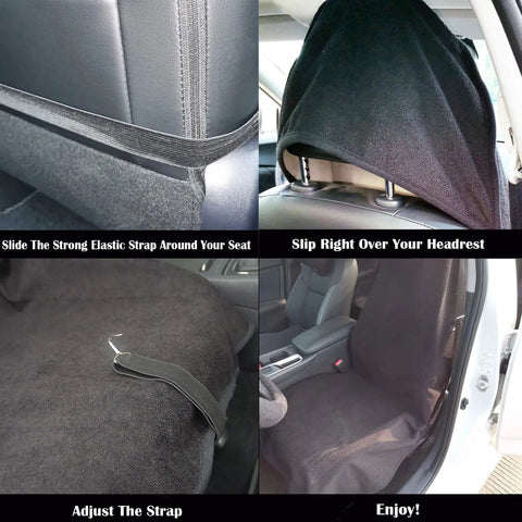 Installation steps of Waterproof Front Seat Cover Protector For Cars And SUVs Sweat Guard Three Layer Towel Material With Non Slip Backing Perfect For Gym Workouts Running Swimming Beach And Hiking Black 1Pcs.