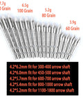 Archery Field Points Set 24 Pcs 60 80 100 120 Grain Insert Tips For 4.2mm Shafts shown in various grain weights.