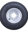 Beefed-Up Golf Cart Tire Wheel Set Of Four 18X8.5-8 4 Lug 4 Inch PCD Silver Rim displayed at front angle