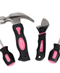 4 Piece Stubby Tool Set for Small Hands and Tight Spaces in Pink Ribbon Compact Mini Hammer Mini Screwdriver Kit Mini Wrench