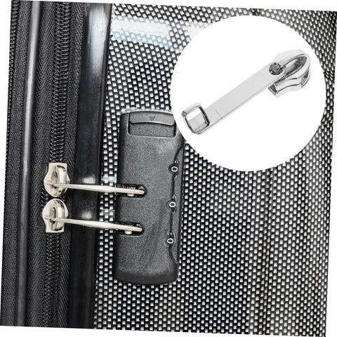 4 Pack Zipper Repair Kit For Luggage And Gear, Universal Zipper Pull Replacements installed on a luggage zipper with dual layer security