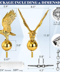 Top Tier Gold Bald Eagle Flag Pole Topper With Heavy Duty Hardware Kit 11 Inch, detailed dimensions and included accessories.