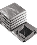 Heavy Duty 20x30 Ft Waterproof Tarp With Eyelets Reversible Tear Resistant Shade Canopy folded silver and black finish