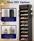 Heavy Duty 10 Tier Shoe Rack With Cover Saves Serious Floor Space In The Entryway Or Mudroom Adjustable Shelves visible with shoes organized.