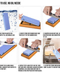 Instruction steps showing use of Knife Sharpening Stone Set Pro Grade Four Sided Whetstone 400 1000 3000 8000 Sharpener Kit