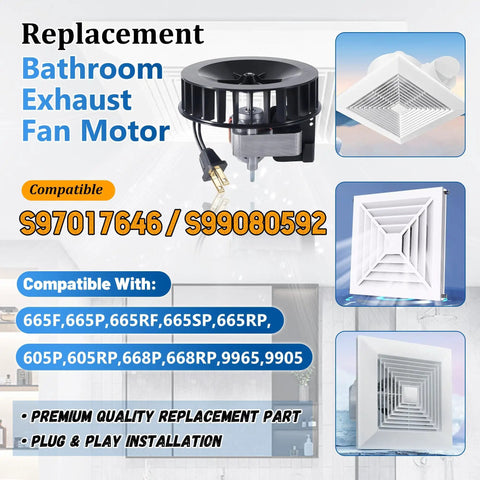 Bathroom Exhaust Fan Motor And Blower Wheel Replacement Kit Direct Fit For S97017646 And S99080592, Compatible With Models 605P 605RP 665F
