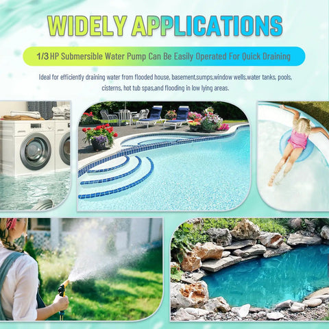 Portable 1/4 HP Submersible Sump Pump 1500 GPH Utility Water Pump With 164 Foot Power Cord And Adapters For Swift Basement Pond Pool Flood Extraction Hassle Free Setup No Sweat Drainage Lemon Yellow used in various applications.