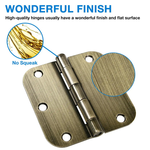Antique Brass Door Hinges 3.5 Inch Heavy Duty Interior 12 Pack Round Corner 5/8 Radius Swing 270 Degree For Bifold Doors