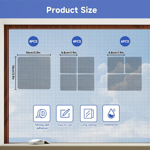 Easy Window Screen Patch Kit With 14 Sheets For Mesh Screen Doors, Three Sizes, Strong Adhesive Fiberglass Tape Quick Repair In Gray, Fix Tears And Holes Fast With Simple Cut And Stick