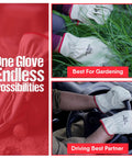 Badass 12 Pair Leather Work Gloves Built Like A Tank Deliver Heavy Duty Non Slip Grip For Grinding Construction Jobs Rugged Yard Labor And Warehouse Shifts Large Fit, shown in gardening and driving scenarios.