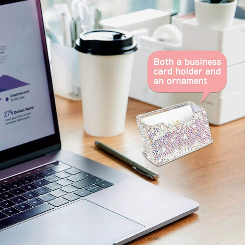 Crystal Rhinestone Card Holder Desk Stand For Office Boss Glam Bling Display With White Crystal Accessories on desk