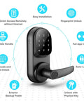 Keyless Entry Smart Lock With Fingerprint And Keypad Access For Front Door Handle In Black No Hassle Setup