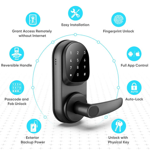 Keyless Entry Smart Lock With Fingerprint And Keypad Access For Front Door Handle In Black No Hassle Setup