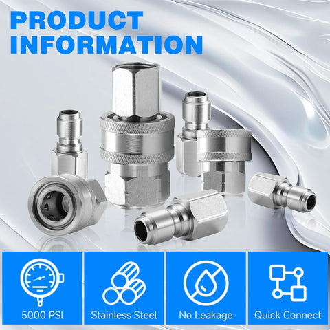 TasuoX 12-piece stainless steel 3/8-inch NPT pressure washer adapter set with quick-connect fittings 5000 PSI