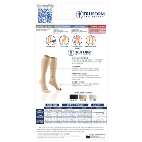 Top Shelf 30-40 Mmhg Graduated Compression Stockings Knee High Closed Toe Unisex Medical Support Hose size and fitting information.