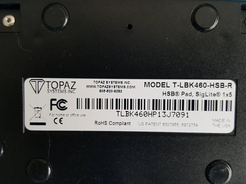 Siglite Non Backlit Electronic Signature Capture Pad USB Input Device showing model information and technical details on the back.