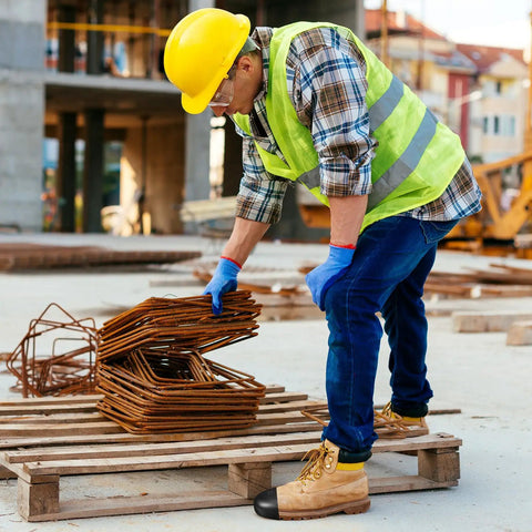 Construction worker using Rugged Steel Toe Covers For Boots And Shoes, Tough-As-Nails Toe Caps for safety on site