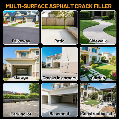 Examples of surfaces for High Elasticity Asphalt Crack Filler Self Leveling Sealant For Driveways And Walkways Waterproof Road Repair 74oz