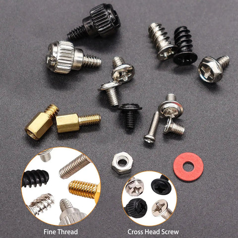 Various screws from Badass 502Pcs Computer Screw Assortment Kit Featuring Rock Solid Motherboard Standoffs.