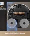 Bottom view of Beast Mode 20,000 Pa Suction Robot Vacuum And Mop with edge cleaning brush and mop pads visible.