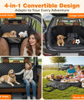 4 In 1 Dog Car Seat Cover For Back Seat Paw Proof Waterproof Hammock With Mesh Window And Side Flaps in hammock, bench, cargo liner, and picnic mat configurations