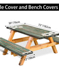 Picnic Table Cover With Bench Covers Set For 72x30 Inch Table And 72x12 Inch Benches, Elastic Waterproof Fitted Tablecloth In Wood Grain Pattern