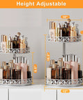 12 Inch 2 Tier Lazy Susan Turntable Organizer Adjustable Height Smooth Rotation Kitchen Countertop Spice Rack White Heavy Duty with cosmetics.