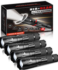 Four Pack Zoomable LED Tactical Flashlights With Ridiculously Bright Lumens Durable Aluminum Build Water Resistant SL2000 box