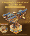 3D Wooden Puzzle Kit For Adults With DIY Japanese Ship Model And Music, vintage village scene, sound hole detail