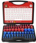 70 Piece Thread Checker Set For Nuts And Bolts, Includes 37 Inch And 33 Metric Gauge Box, open red and blue color-coded case