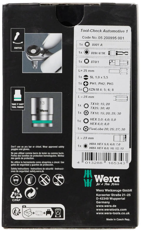 Back packaging of Automotive 1 Bit Socket And Ratchet Set With Quick Change Drive Compact Tool Kit for Home Garage and Shop