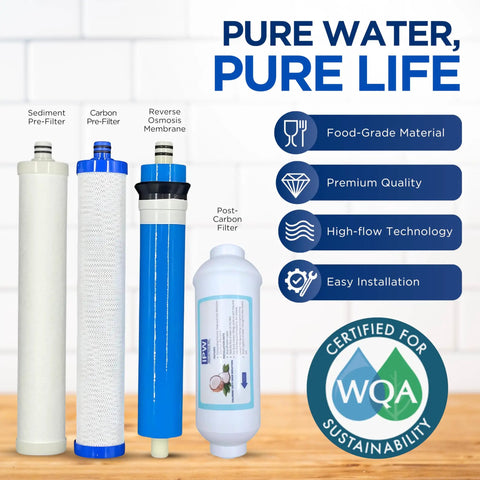 Replacement Filter Set for AC 30 Reverse Osmosis System 4 Pack Cartridges and Membrane for Home Use Easy Swap Filters Only No Housings Included Premium Food Grade Materials Keeps Your Water Clean and Fresh