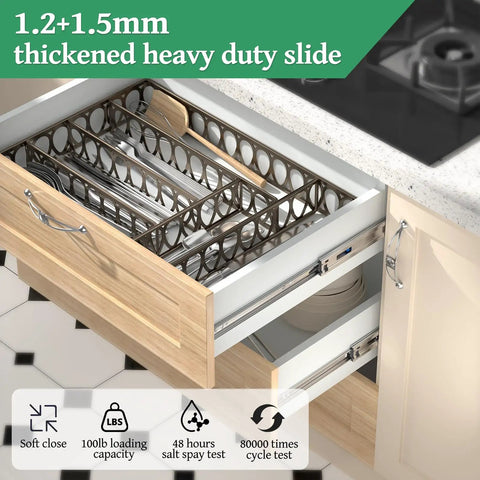 Five Pairs 22 Inch Soft Close Full Extension Ball Bearing Drawer Slides With Rear Bracket For Face Frame And Frameless Cabinets Built To Last Heavy Duty 100 Lbs Fits 12 14 16 18 22 24 Inch installed on kitchen drawer