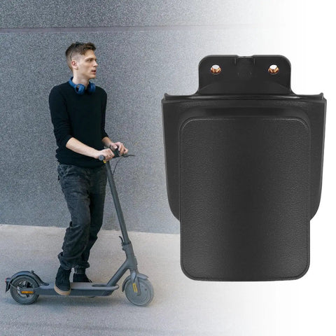 G3 Electric Scooter rear license plate holder with mudguard base brackets shown next to person riding a scooter