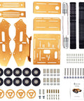 Rock Solid Aluminum Alloy Smart Robot Chassis Kit Rolling Smooth with motors, tracks, and assembly parts on white background.