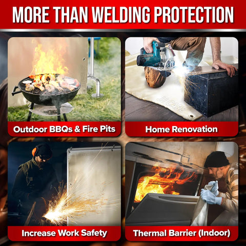 Heavy Duty Fiberglass Welding Blanket 4ft by 6ft, 850GSM Fireproof Pro Grade Heat Shield with brass grommets protecting in various settings