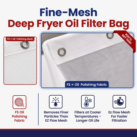 Heavy Duty Micro Mesh Fryer Oil Filter Bag For Commercial Kitchens Keeps Cooking Oil Clean And Crisp Extra Fine Strainer, features fine mesh texture.