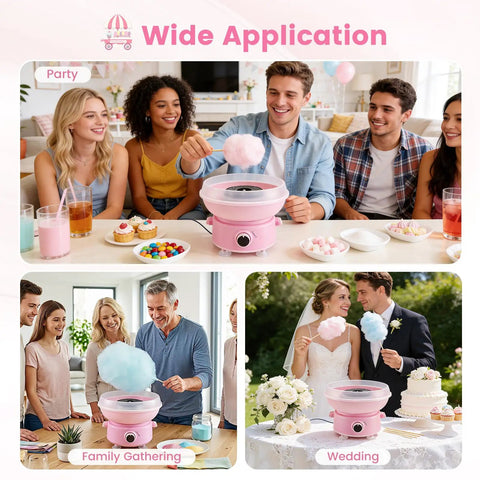 Mini 400W Cotton Candy Maker for Home Use with 10 Reusable Sticks at party, family gathering, wedding celebrations