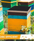 Colorful beehives with a Solar Fume Board For Beehives, Universal 8 Frame And 10 Frame Inner Cover With Metal Top in a garden.