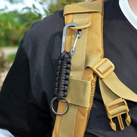Paracord Keychain For Men And Women With Carabiner And Aluminum Clip, Durable Military Braided Nylon Lanyard on backpack