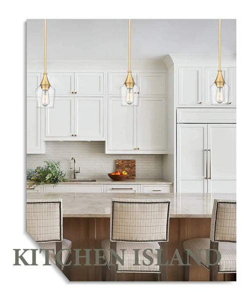 Gold Pendant Light With Clear Glass Shade Adjustable Height Modern Hanging Fixture For Kitchen Island And Dining Room