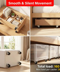 12 Pack Mini Rigid Caster Wheels Low Profile Non Swivel Fixed Casters For Furniture Drawers And Under Bed Storage in use on storage boxes.