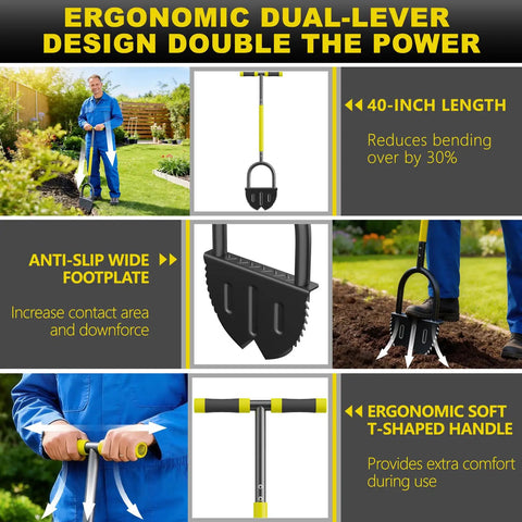 Beast Lawn Edger With Double V Shaped Serrated Blade And Rubber T Grip 40 Inch Edging Shovel ergonomic features illustration