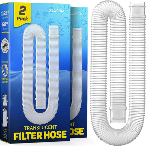 Above Ground Pool Hose Set 1.25 Inch Diameter, 59 Inch Long, 2-Pack Replacement Pump Hose for Pool Filter, Leakproof and Flexible