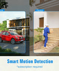 Wireless Outdoor Security Cam System With 2K HD Color Night Vision, AI Motion Detection, showing car and person alerts.