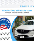 Stainless Steel License Plate Screws Set for Front and Rear Use, rust proof and durable for frames, Mazda SUV shown.