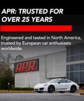 APR building with a white sports car, text reads 'Trusted for Over 25 Years', showcasing automotive engineering excellence.