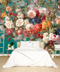 Pink Peony Floral Wallpaper Mural For Girls Bedroom, Botanical Rose Leaves Wall Decor, Large 137 By 96 Inch Fabric Art