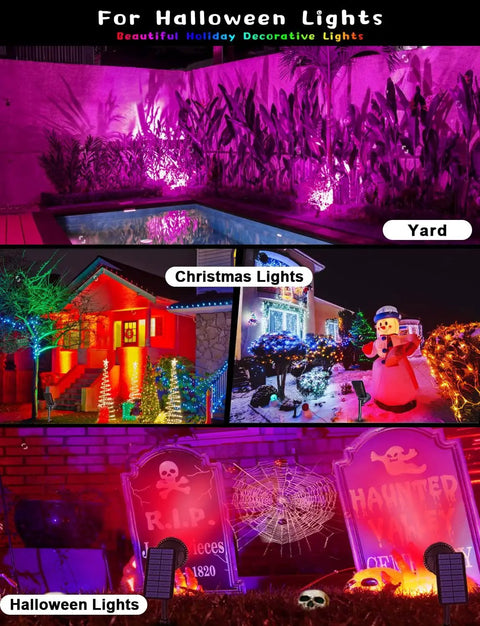 Color Changing Solar Spotlight Set with 9 Color Modes and Fixed Color Option, 18 LED, 600LM Outdoor Garden Lights for Pathway, Yard, Driveway, Trees, Holiday Decor, Solar Powered, 4 Pack