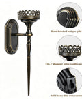 Gatheroad Pillar Candle Wall Sconces Set of 2, Gothic Lattice Crown Decor, antique gold finish, solid iron construction